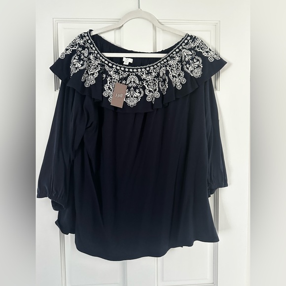 NEW J. Jill navy blue blouse with white detailing on neck. Size 2x - Picture 1 of 4